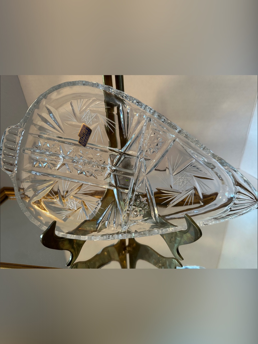 Vintage Cut Crystal Leaf Shaped Divided Relish Dish - Clear